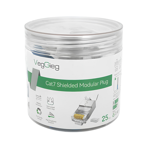 Коннектор VEGGIEG V-E010 RJ-45 8P8C, Экранированный двухкомпонентный разъем, CAT7 10Gigabit Q25 rj1-20 фото