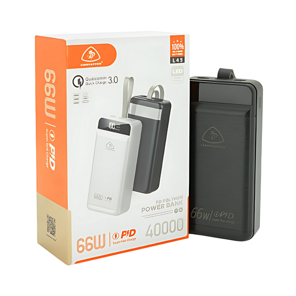 Powerbank LIONPATTON L45, 40000mAh, QC3.0, MicroUSB, Type-C, Lighting, 3xUSB, Black, Box pwb1-4 фото