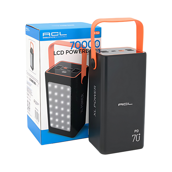 Powerbank ACL PW-52 70000mAh, PD22.5W, 4xUSB+ Type C, ліхтар, 1,1 кг, Black/White, Box pwb1-12 фото