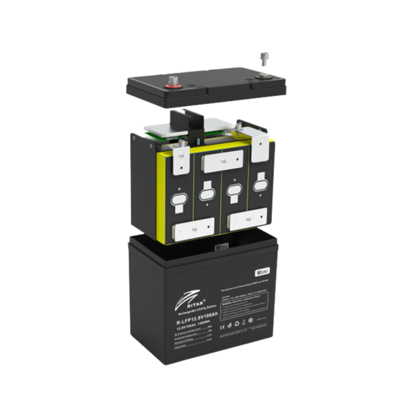 Аккумуляторная батарея Ritar LiFePO4 12,8V 100Ah mini, 1280Wh BMS50@4S (229 х 138 х 210 мм), 9.9kg R-LFP 12.8V 100AH-mini фото
