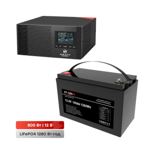 Комплект резервного живлення 800W 1280Wh: інвертор з функцією ДБЖ Kraft KRF-AVR1000VA/800W-12V + акумуляторна батарея LiFePO4 12.8V 100Ah Cyclen 44-00075-42-00092 фото