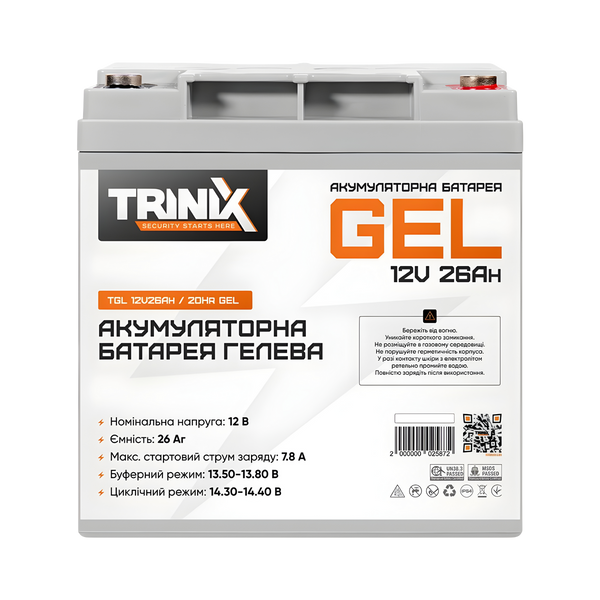 Акумуляторна батарея гелева 12В 26Ач Trinix TGL12V26Ah/20Hr GEL abg1-6 фото